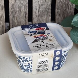 Eco Home Set of 3 Blue Bamboo Fiber Food Storage Containers